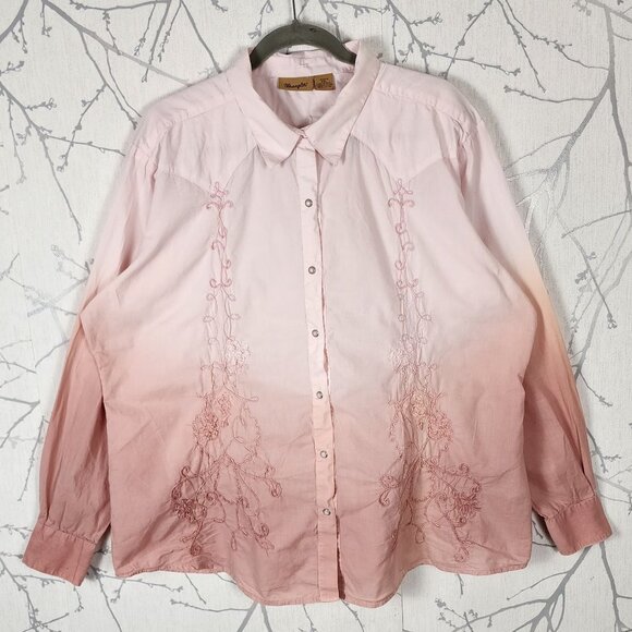 Wrangler Pink Ombre Arsty Embroidered Pearl Snap Western Shirt - Picture 1 of 6